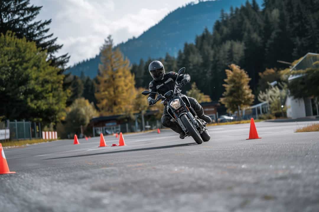 Notbremsung Motorrad - Motorradfahrer trainiert eine Notbremsung auf einem Übungsplatz in der Schweiz - Beitragsbild